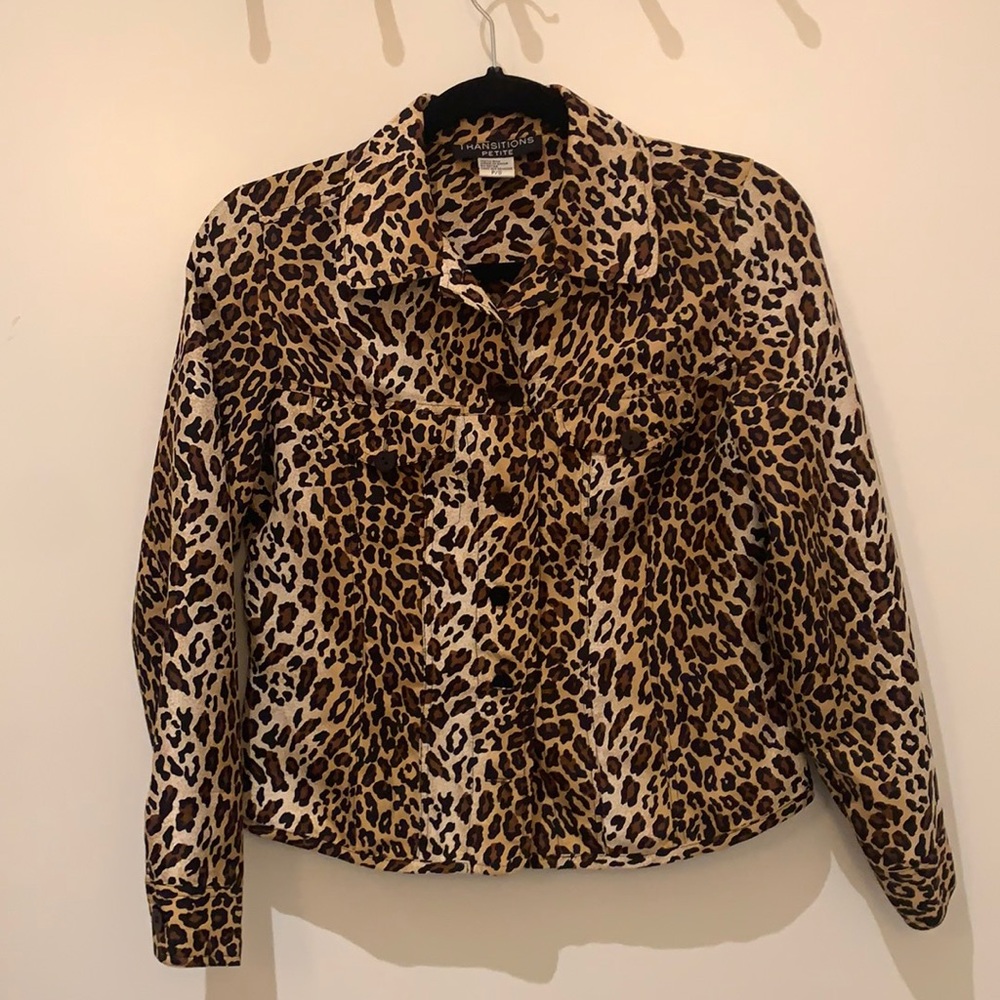 Long Sleeve Transitions Leopard Print Top Size P/S 100% Silk
